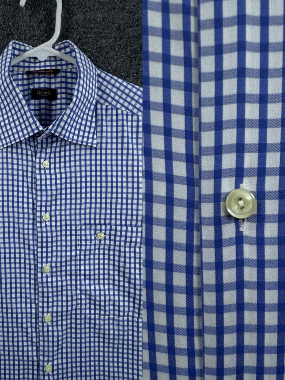 Eton XL Check All Cotton Blue White Wrinkle Free Long Sleeve Mens Shirt Elegant